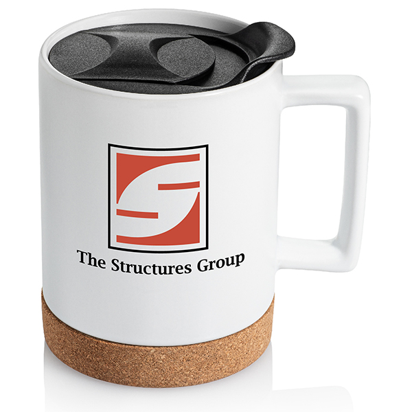 14 oz. Cork Base Square Handle Ceramic Mug