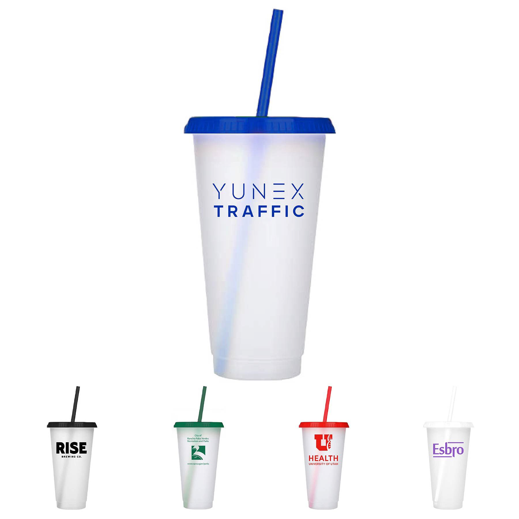 Reusable Plastic Tumblers with colored lids & Straws